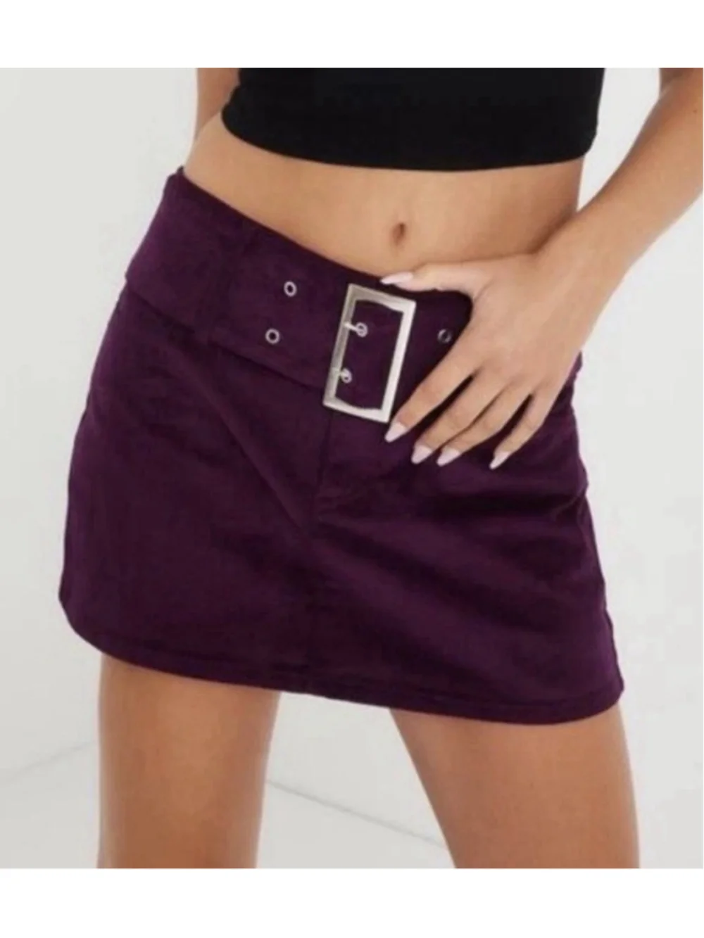 NWT Garage Deep Purple Low Rise Corduroy Big Belt Mini Skirt Size M Y2K